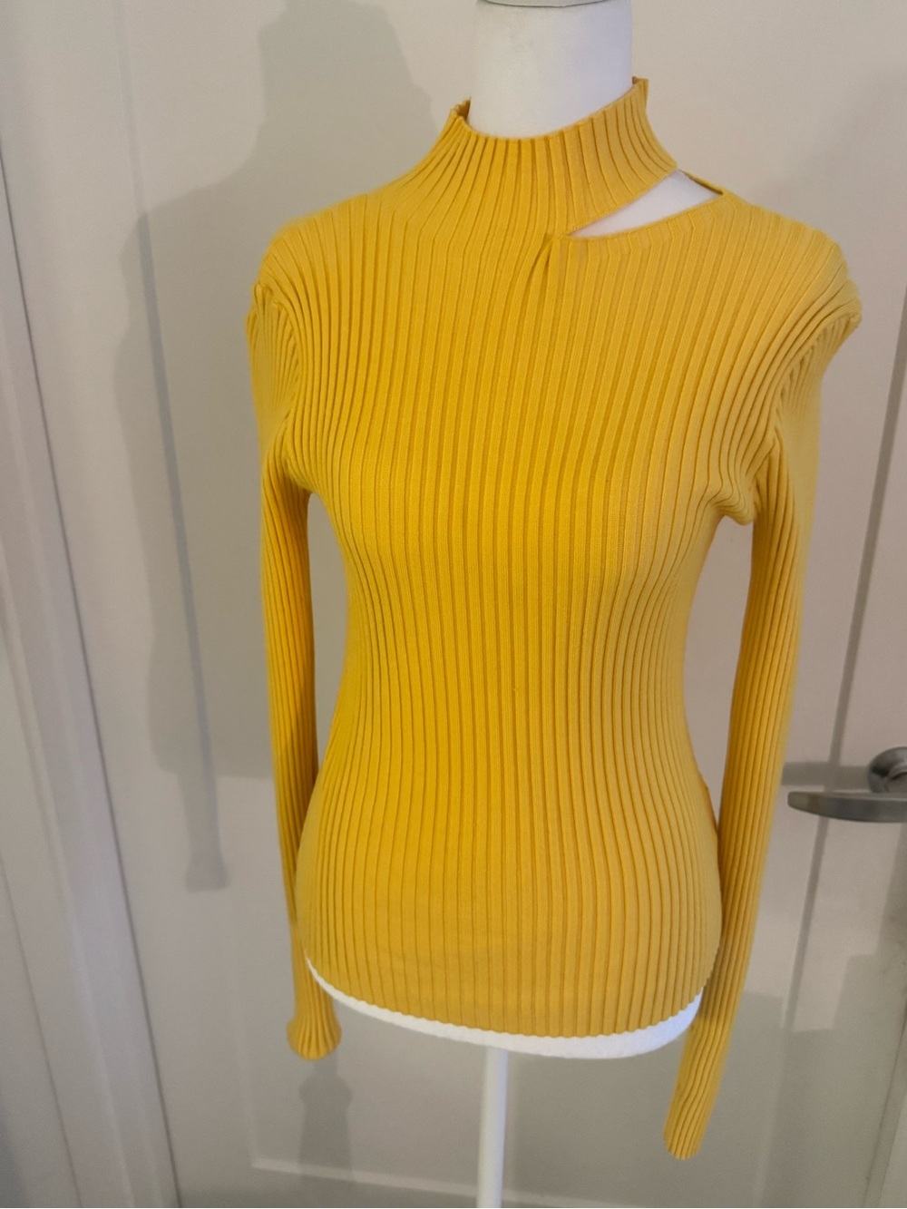 Lovers+Friends- Ribbed Cutout Mock Neck Sweater - Mustard Yellow